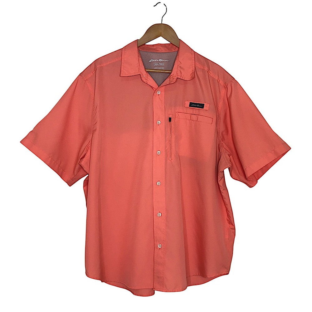 Eddie Bauer Men's Woven Orange Button Down Hiking Fishing Beach Tech Shirt XXL